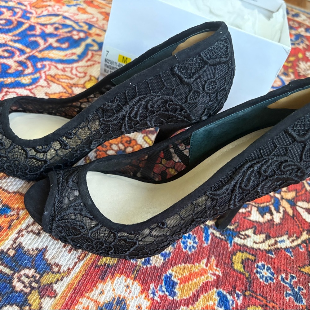 Nine West Black Lace Peep-Toe Heels